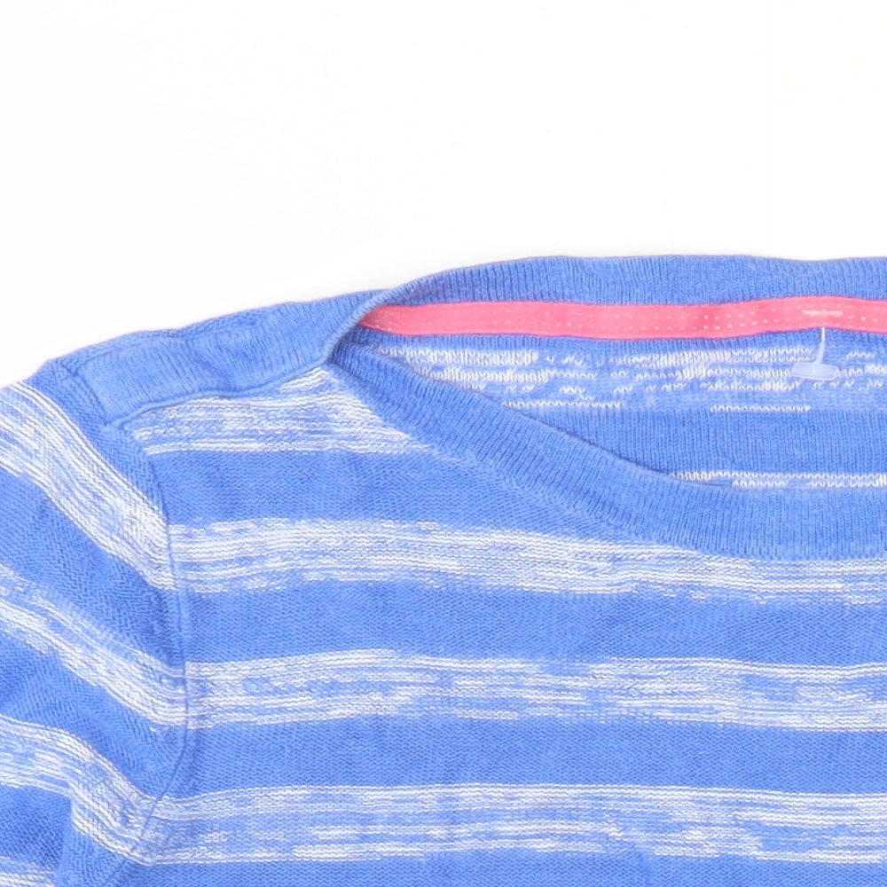 Debenhams Womens Blue Round Neck Striped Linen Pullover Jumper Size 14