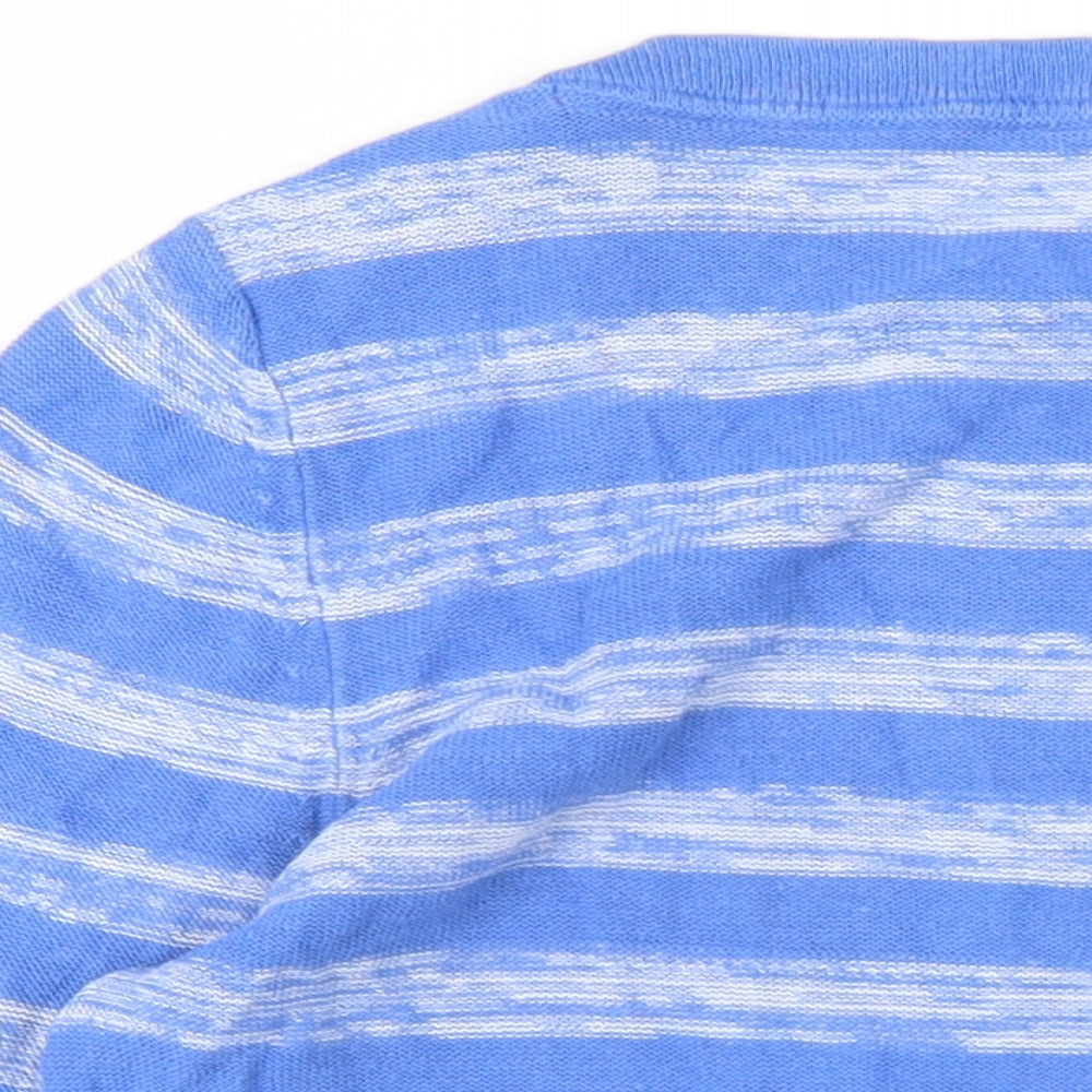 Debenhams Womens Blue Round Neck Striped Linen Pullover Jumper Size 14