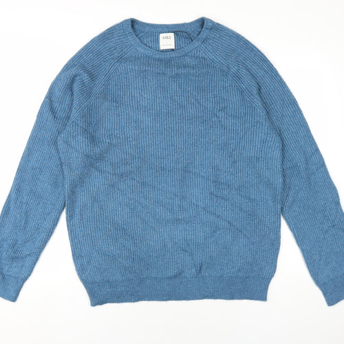 Marks and Spencer Mens Blue Crew Neck Polyamide Pullover Jumper Size L Long Sleeve