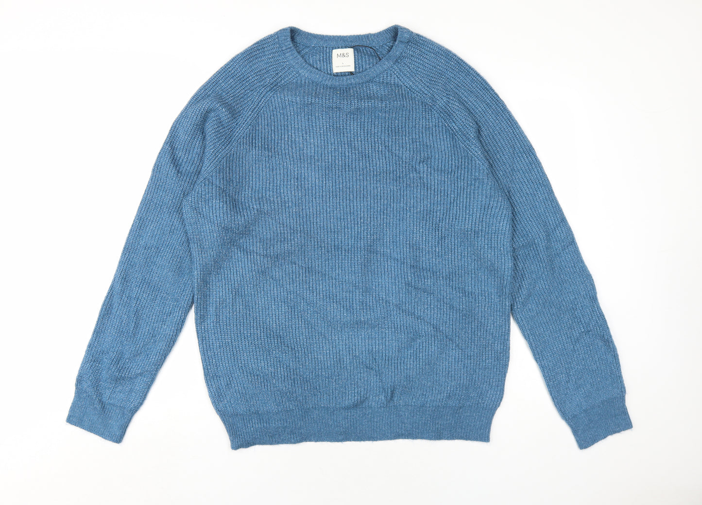 Marks and Spencer Mens Blue Crew Neck Polyamide Pullover Jumper Size L Long Sleeve