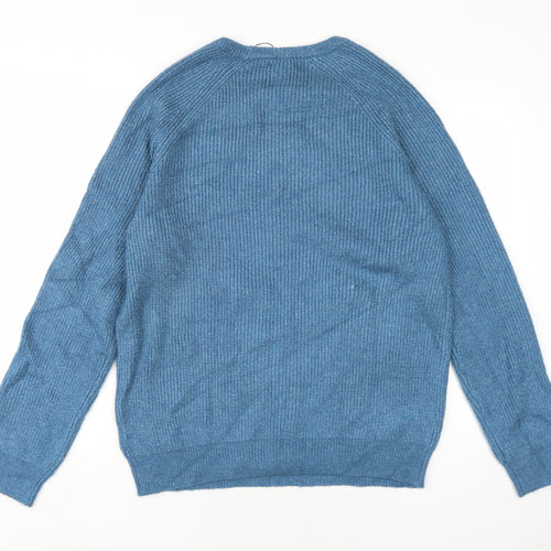 Marks and Spencer Mens Blue Crew Neck Polyamide Pullover Jumper Size L Long Sleeve