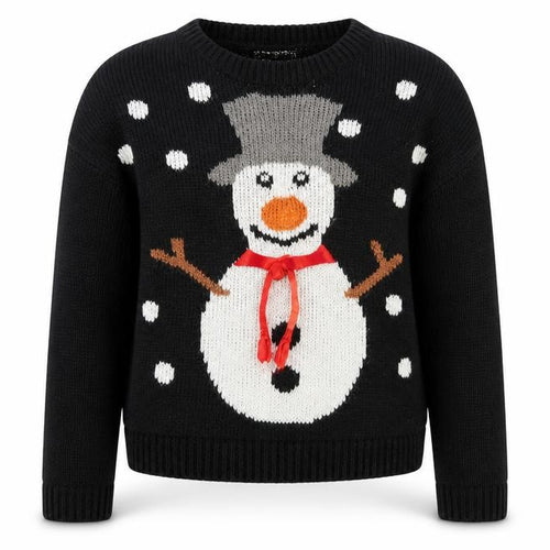 New Look Girls Black Crew Neck Acrylic Pullover Jumper Size 12-13 Years Pullover - Snowman Christmas