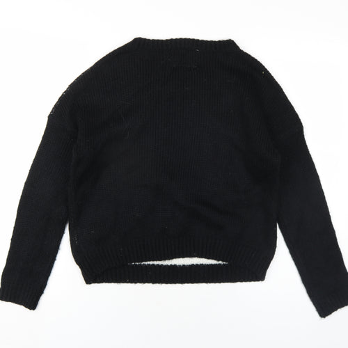 New Look Girls Black Crew Neck Acrylic Pullover Jumper Size 12-13 Years Pullover - Snowman Christmas