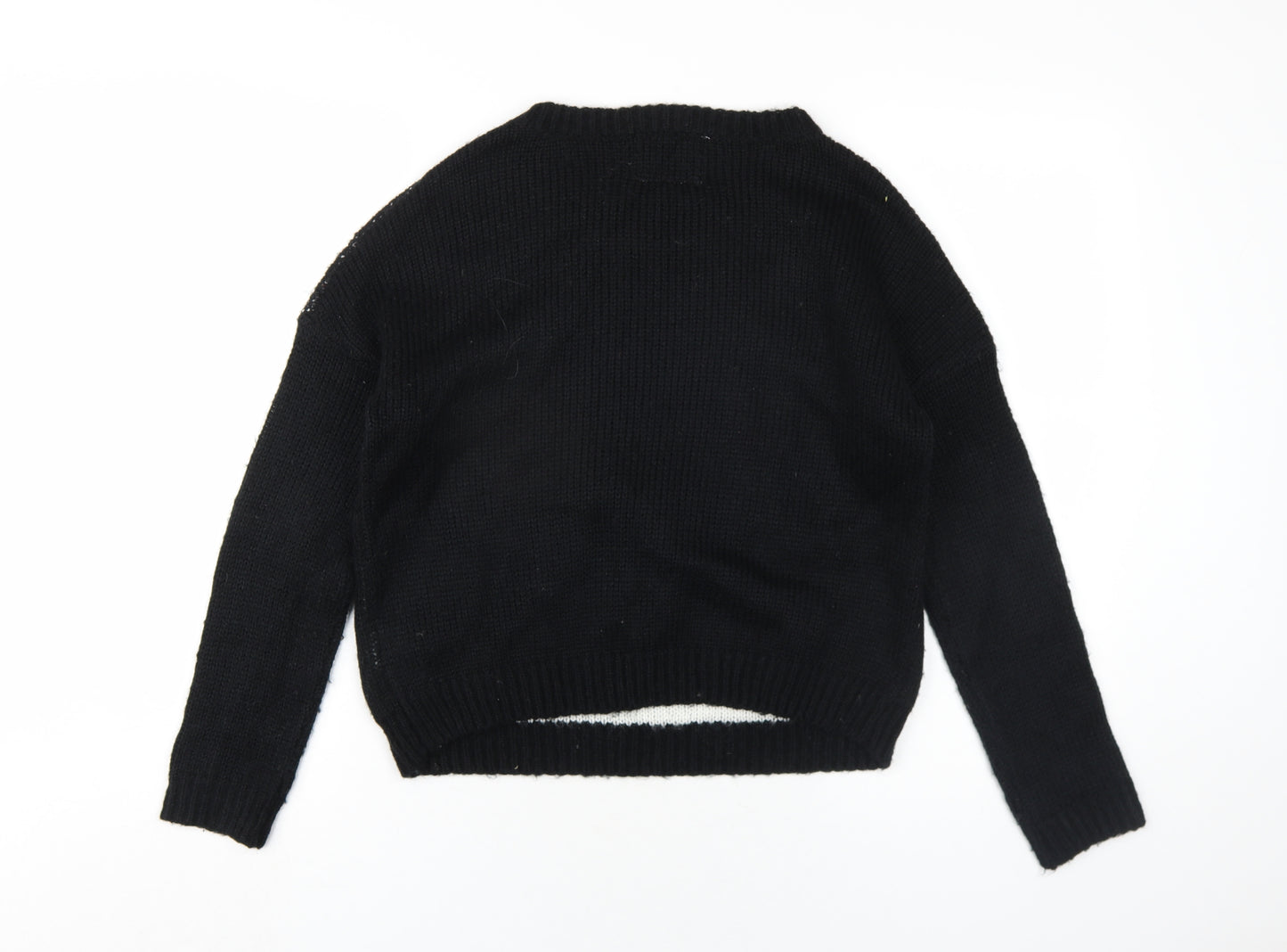 New Look Girls Black Crew Neck Acrylic Pullover Jumper Size 12-13 Years Pullover - Snowman Christmas