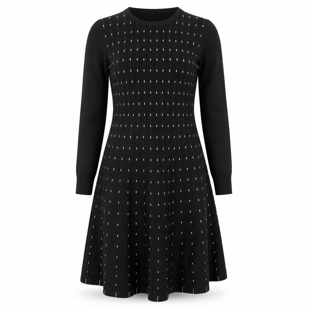 Front view of M&V women’s black polyamide a-line, size L, round neck pullover
