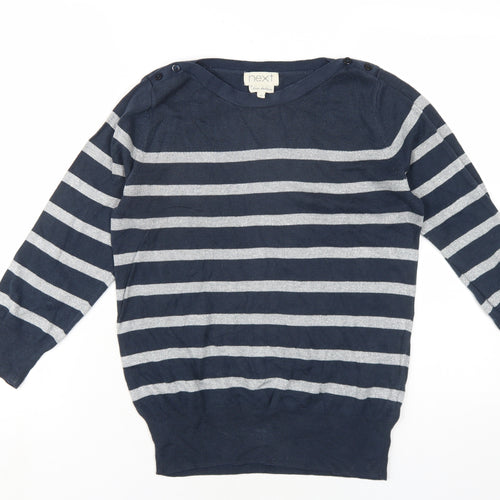 NEXT Womens Blue Round Neck Striped Cotton Pullover Jumper Size 10