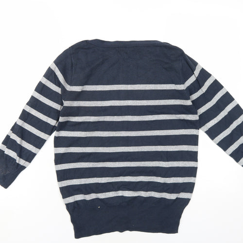 NEXT Womens Blue Round Neck Striped Cotton Pullover Jumper Size 10