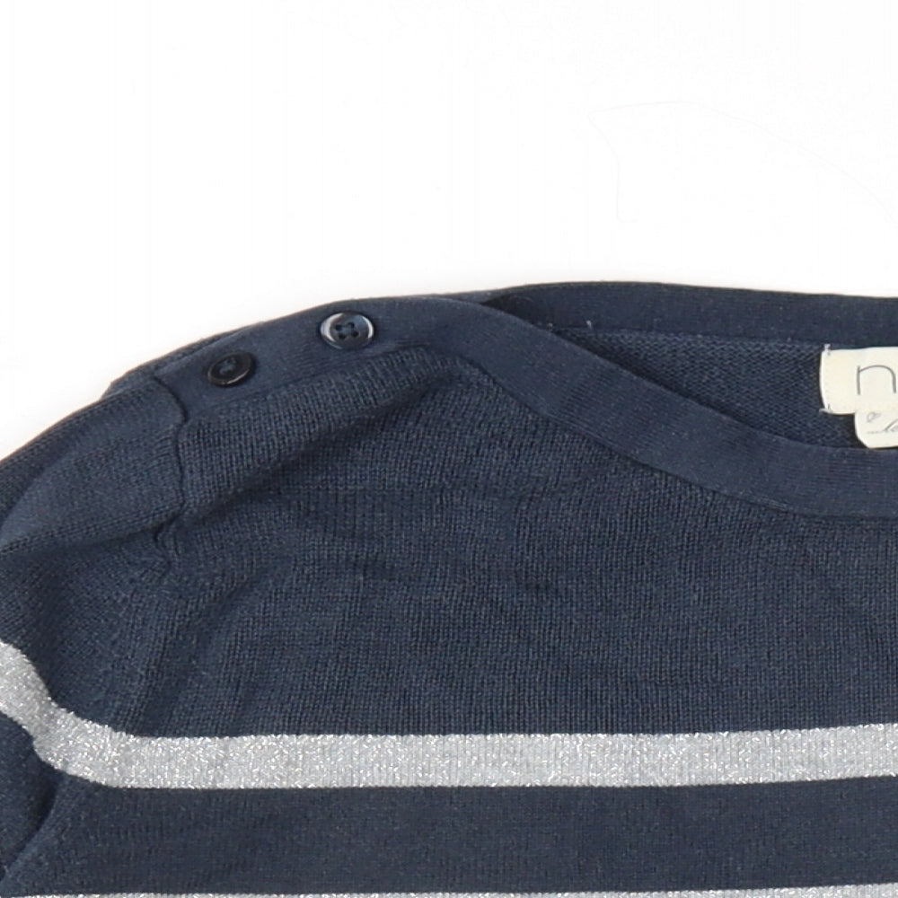 NEXT Womens Blue Round Neck Striped Cotton Pullover Jumper Size 10