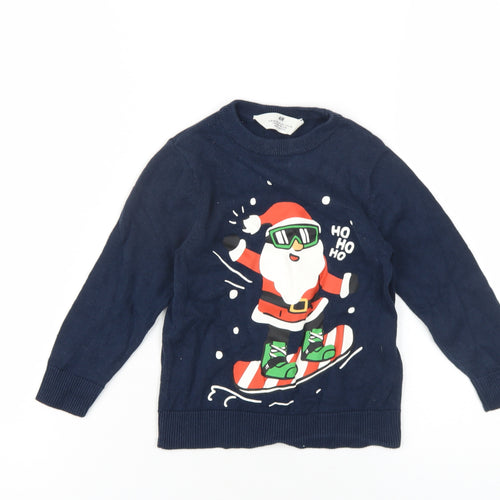 H&M Boys Blue Crew Neck Cotton Pullover Jumper Size 2-3 Years Pullover - Ho Ho Ho Santa