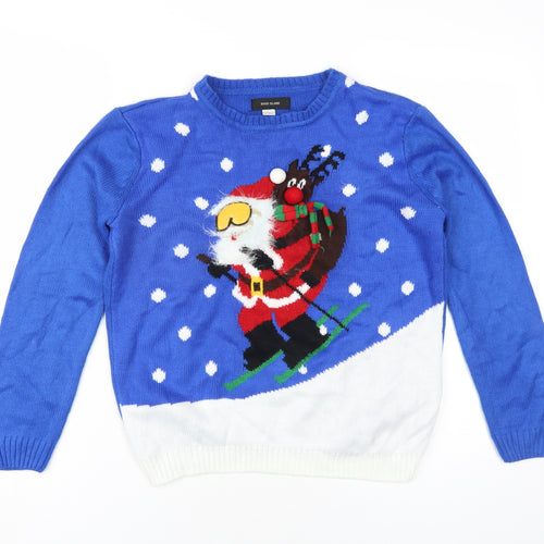 River Island Boys Blue Crew Neck Acrylic Pullover Jumper Size 11-12 Years Pullover - Santa