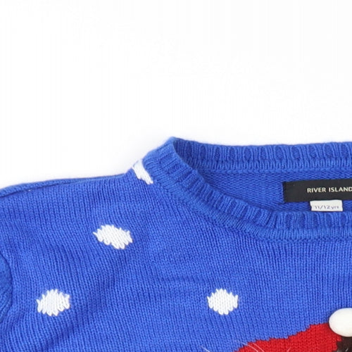 River Island Boys Blue Crew Neck Acrylic Pullover Jumper Size 11-12 Years Pullover - Santa