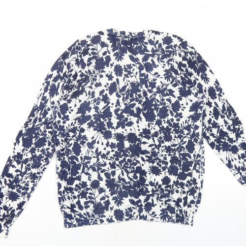 Marks and Spencer Womens Blue Round Neck Floral Viscose Cardigan Jumper Size 12