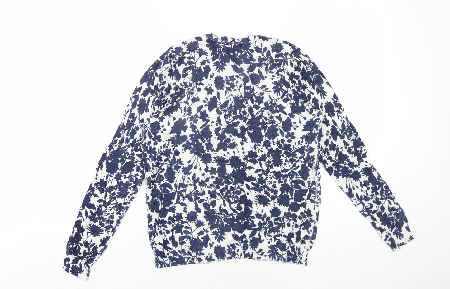 Marks and Spencer Womens Blue Round Neck Floral Viscose Cardigan Jumper Size 12