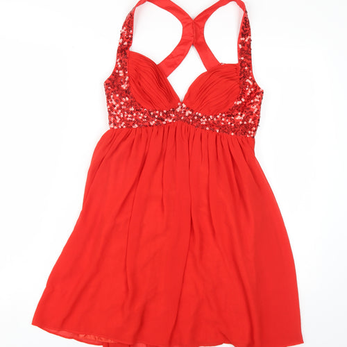 Lipsy Womens Red Polyester A-Line Size 8 V-Neck Zip