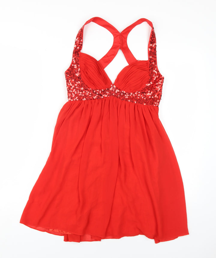 Lipsy Womens Red Polyester A-Line Size 8 V-Neck Zip