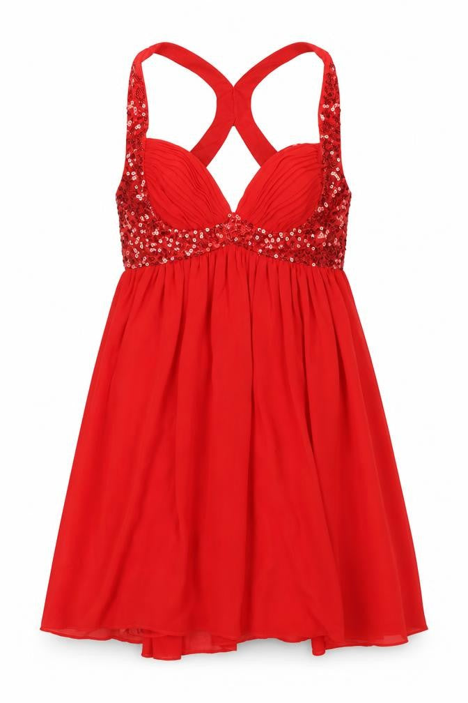 Front view of Lipsy women’s red polyester a-line, size UK 8, v-neck zip