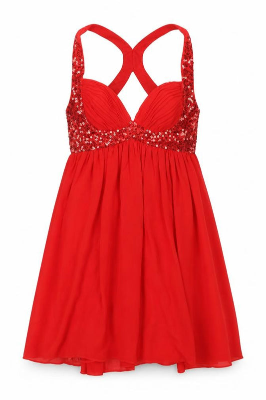 Front view of Lipsy women’s red polyester a-line, size UK 8, v-neck zip