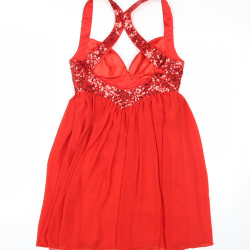 Lipsy Womens Red Polyester A-Line Size 8 V-Neck Zip