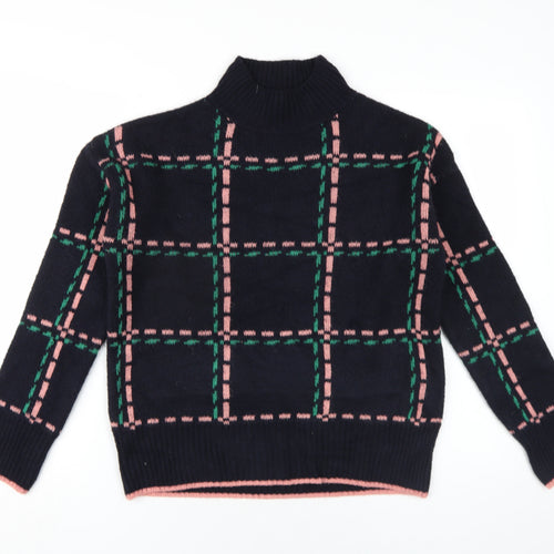NEXT Womens Blue Mock Neck Plaid Acrylic Pullover Jumper Size S