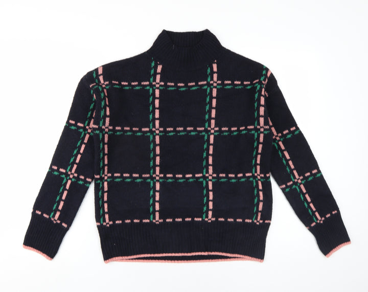 NEXT Womens Blue Mock Neck Plaid Acrylic Pullover Jumper Size S