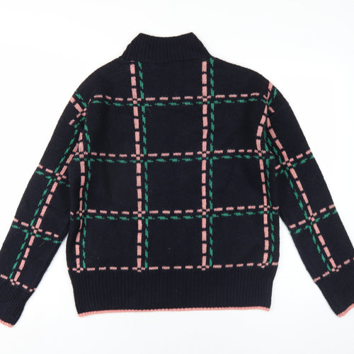 NEXT Womens Blue Mock Neck Plaid Acrylic Pullover Jumper Size S