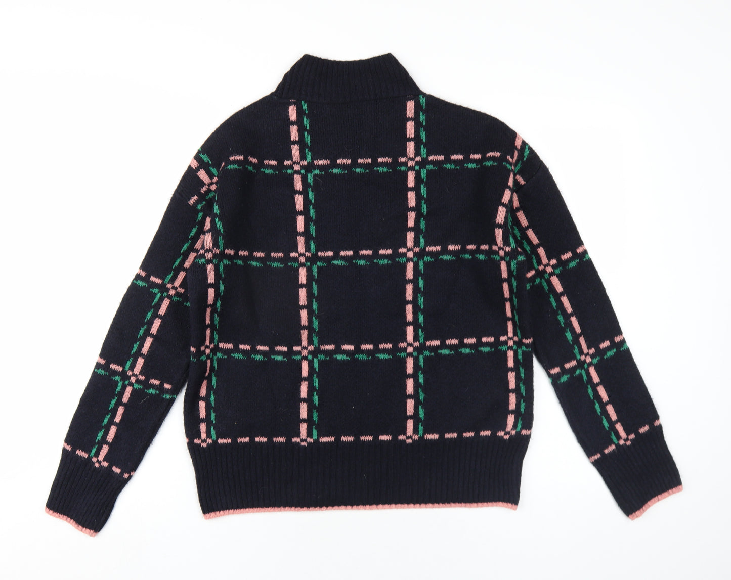 NEXT Womens Blue Mock Neck Plaid Acrylic Pullover Jumper Size S