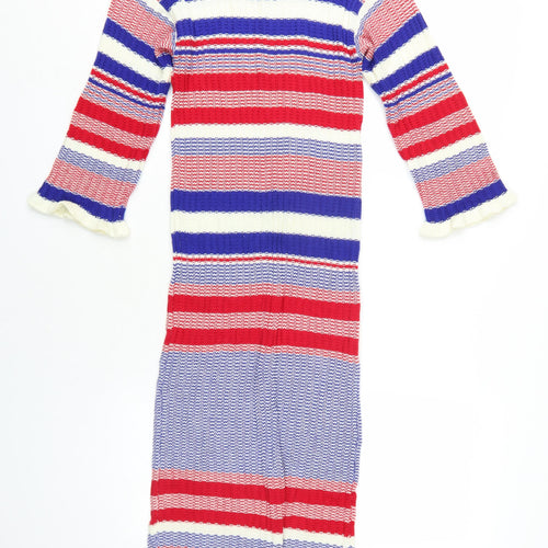 Very Womens Multicoloured Striped Viscose Bodycon Size 10 Round Neck Pullover