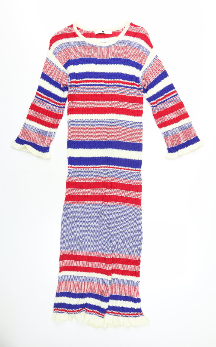 Very Womens Multicoloured Striped Viscose Bodycon Size 10 Round Neck Pullover