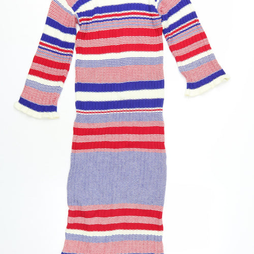 Very Womens Multicoloured Striped Viscose Bodycon Size 10 Round Neck Pullover