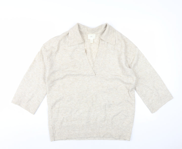 H&M Womens Beige V-Neck Polyester Pullover Jumper Size XS