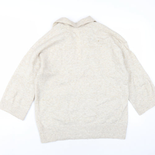 H&M Womens Beige V-Neck Polyester Pullover Jumper Size XS