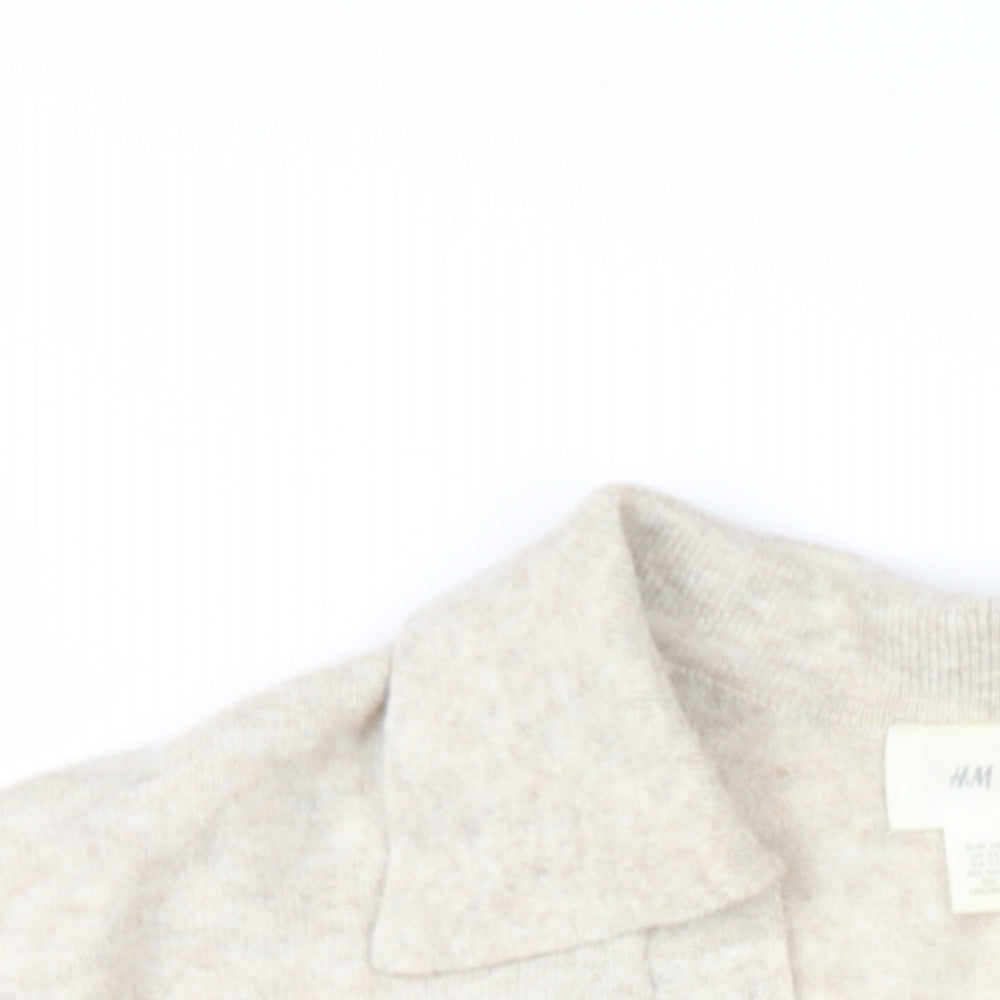 H&M Womens Beige V-Neck Polyester Pullover Jumper Size XS