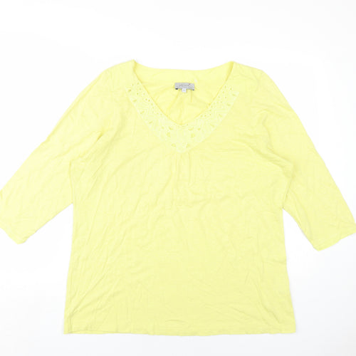 Per Una Womens Yellow Cotton Basic T-Shirt Size 20 V-Neck