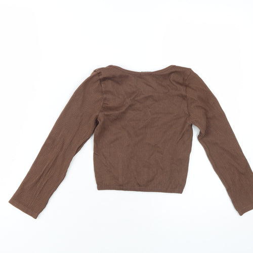 Zara Womens Brown Polyamide Cropped T-Shirt Size XS Scoop Neck
