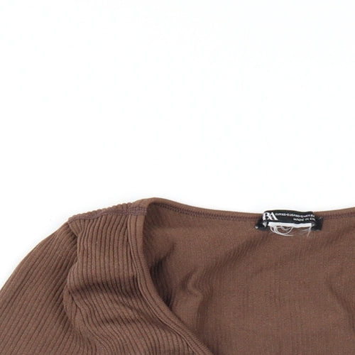 Zara Womens Brown Polyamide Cropped T-Shirt Size XS Scoop Neck