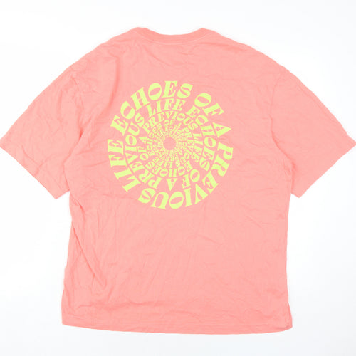 H&M Mens Pink Cotton T-Shirt Size M Round Neck