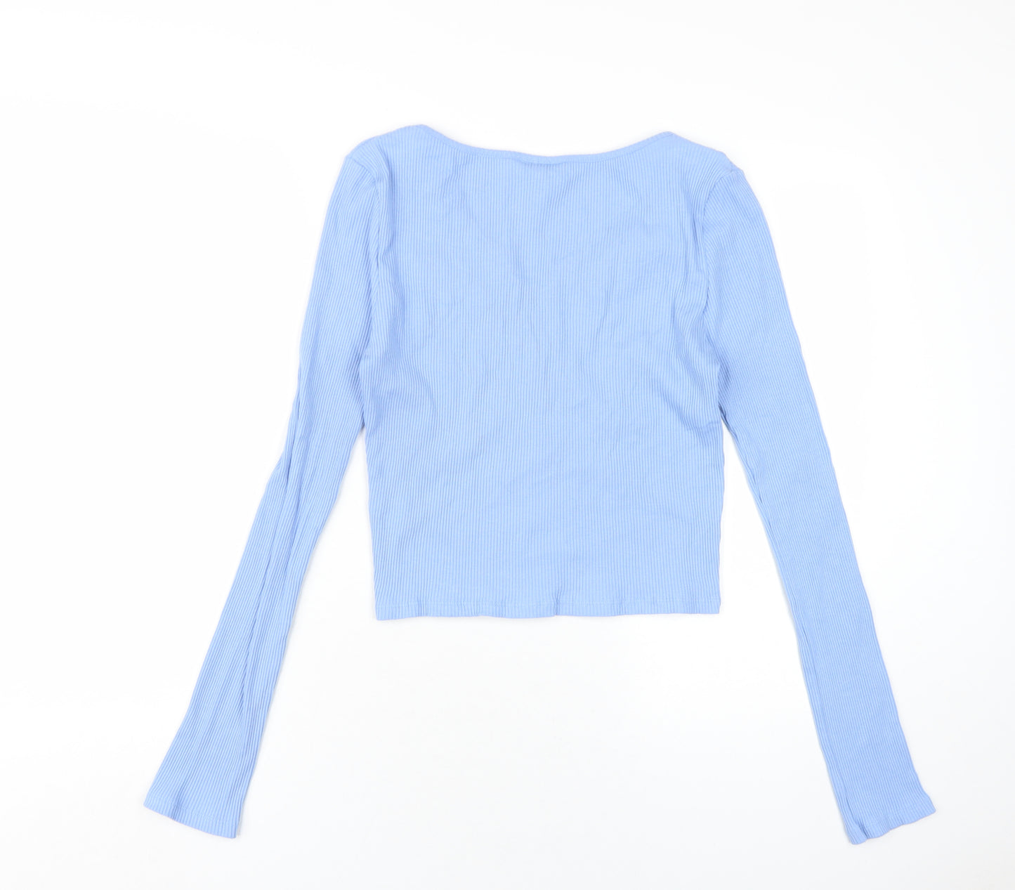 Topshop Womens Blue Cotton Cropped T-Shirt Size L Scoop Neck