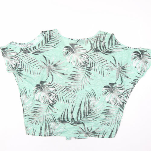 Wallis Womens Green Floral Polyester Basic T-Shirt Size M V-Neck