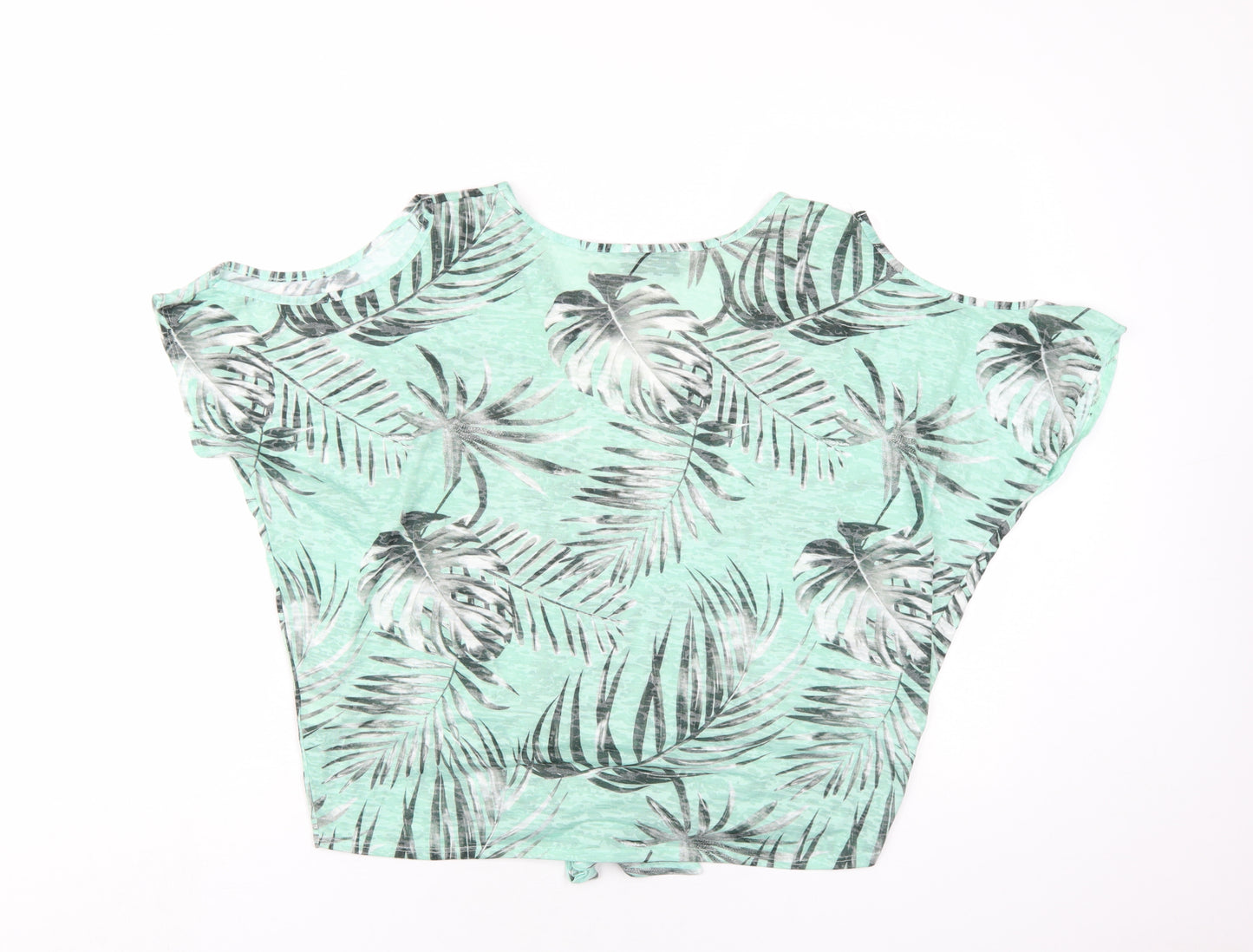 Wallis Womens Green Floral Polyester Basic T-Shirt Size M V-Neck