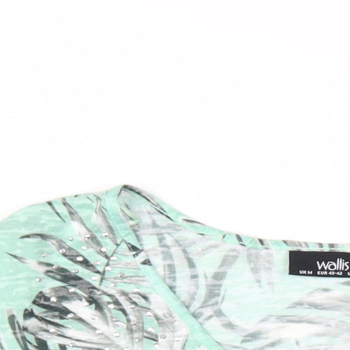 Wallis Womens Green Floral Polyester Basic T-Shirt Size M V-Neck