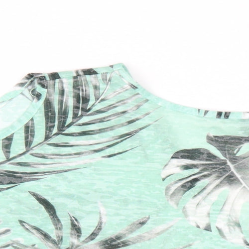 Wallis Womens Green Floral Polyester Basic T-Shirt Size M V-Neck