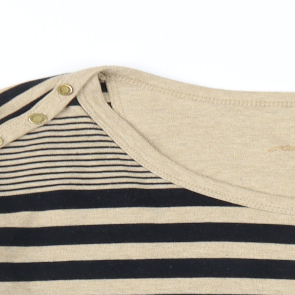 DASH Womens Beige Striped Cotton Basic T-Shirt Size 16 Round Neck