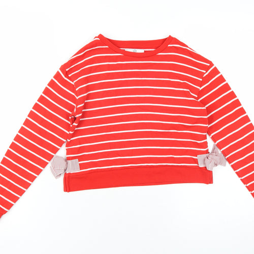 Marks and Spencer Girls Red Striped Polyester Pullover Sweatshirt Size 9-10 Years Pullover