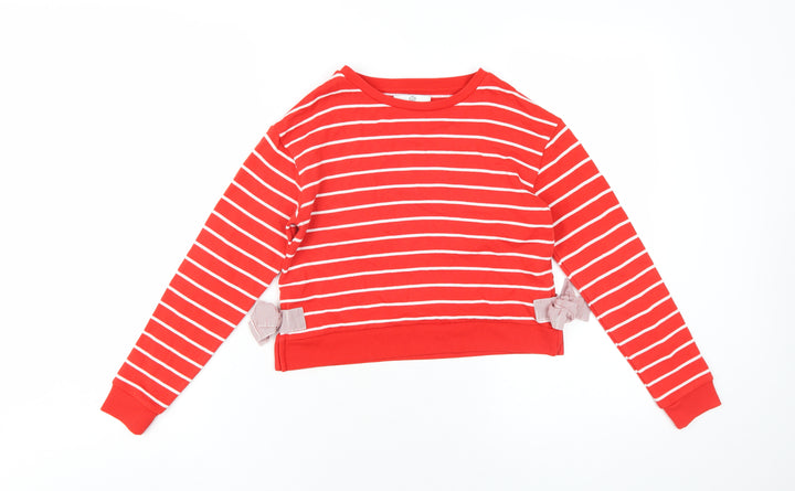 Marks and Spencer Girls Red Striped Polyester Pullover Sweatshirt Size 9-10 Years Pullover