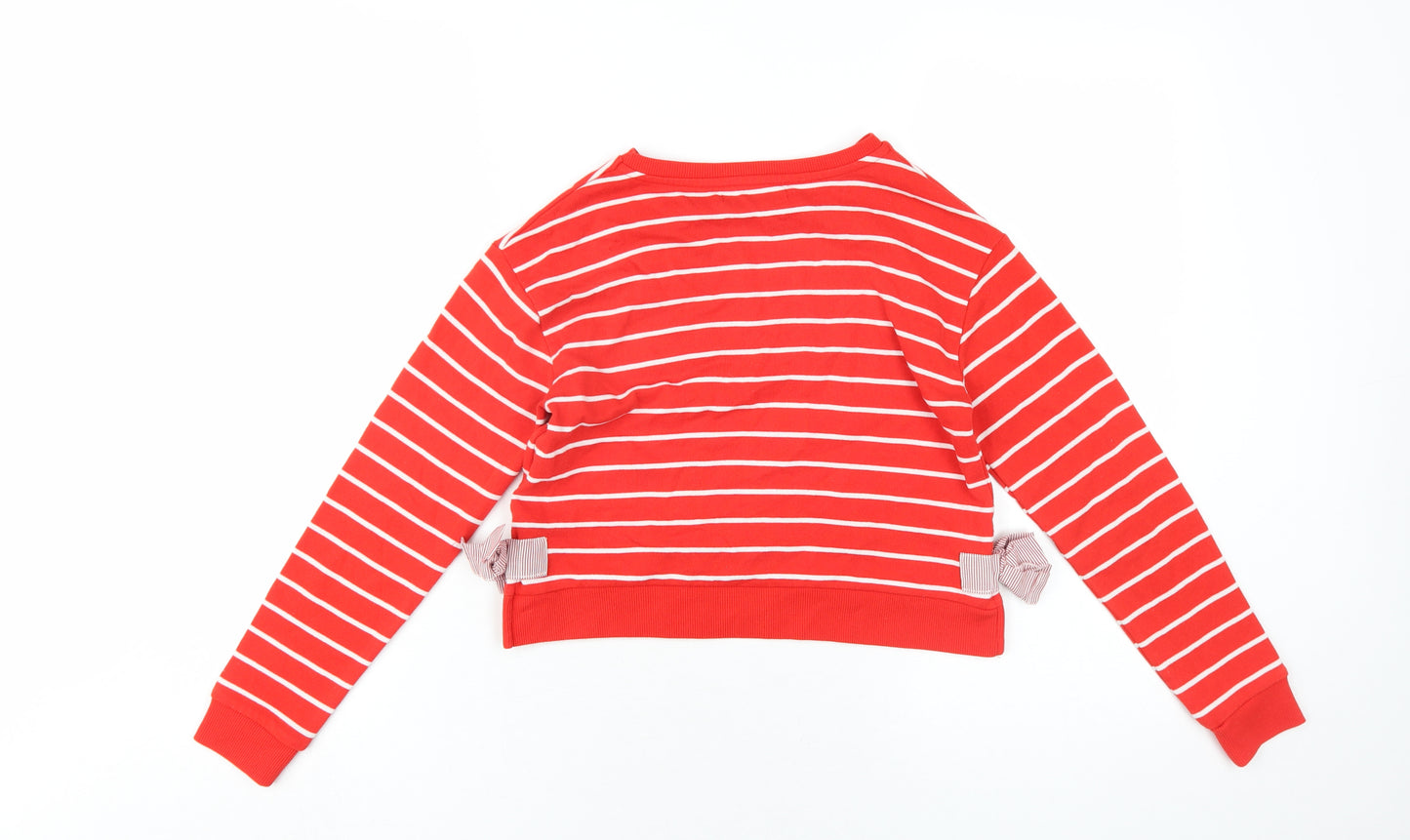 Marks and Spencer Girls Red Striped Polyester Pullover Sweatshirt Size 9-10 Years Pullover