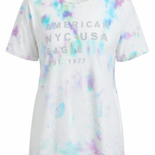 American Eagle Womens White Cotton Basic T-Shirt Size S Crew Neck - Logo - American NYC-USA