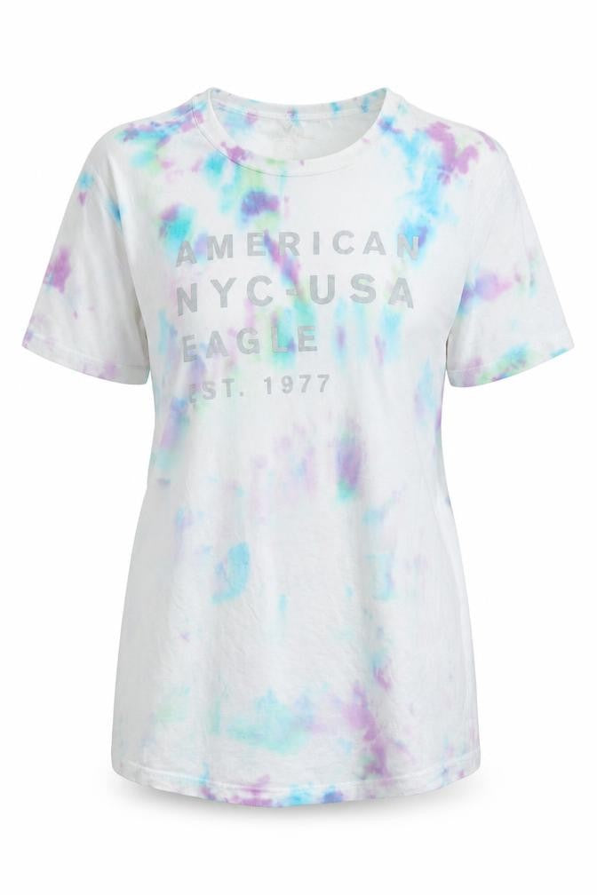 American Eagle Womens White Cotton Basic T-Shirt Size S Crew Neck - Logo - American NYC-USA