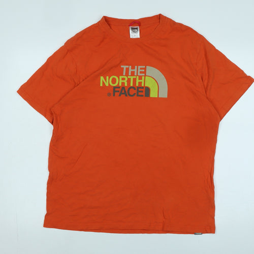 The North Face Mens Orange Cotton T-Shirt Size L Crew Neck - Logo -the North Face