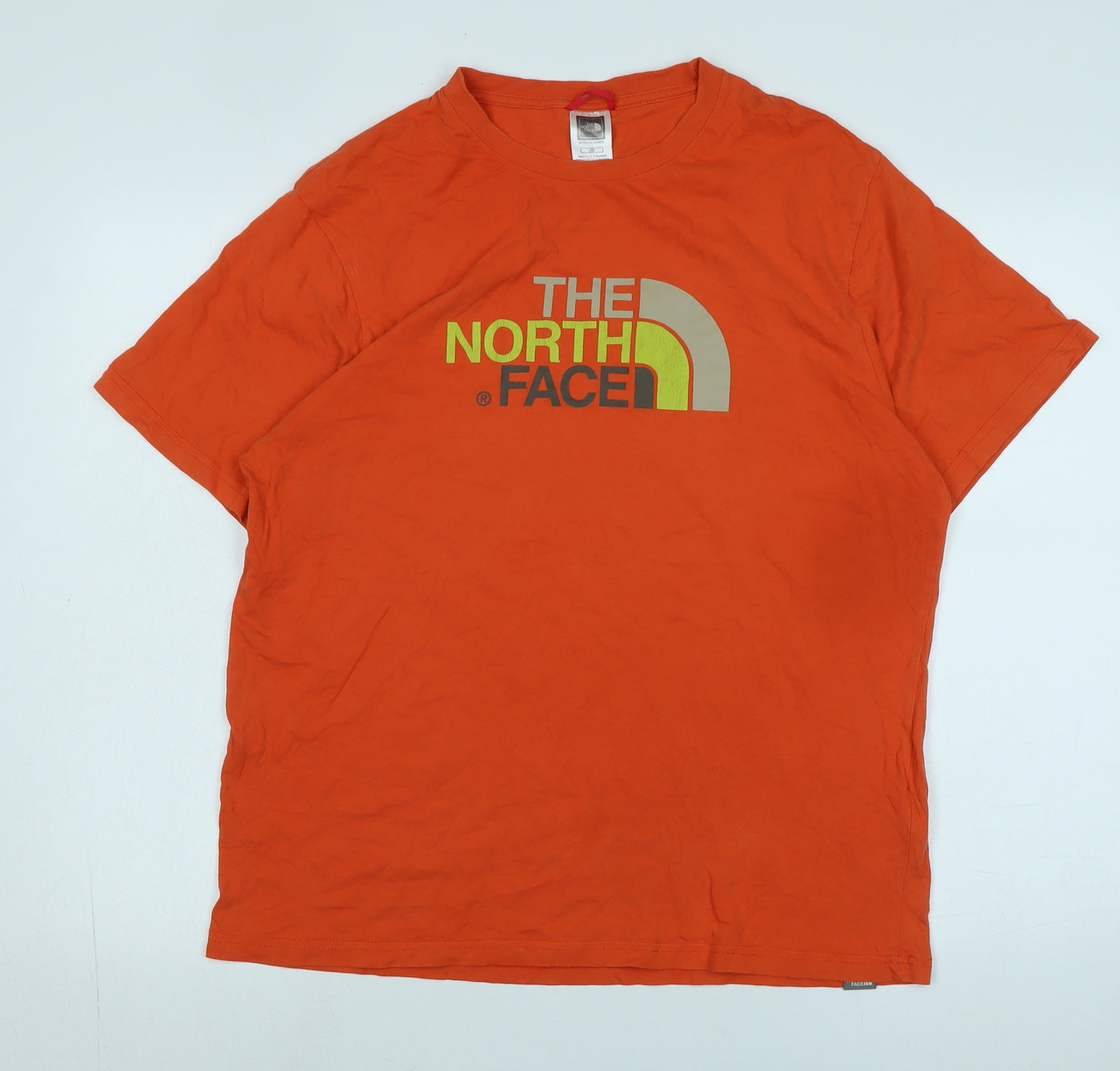 The North Face Mens Orange Cotton T-Shirt Size L Crew Neck - Logo -the North Face