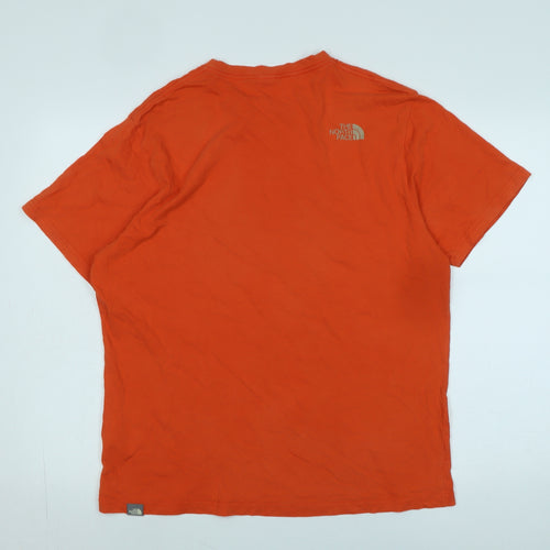 The North Face Mens Orange Cotton T-Shirt Size L Crew Neck - Logo -the North Face